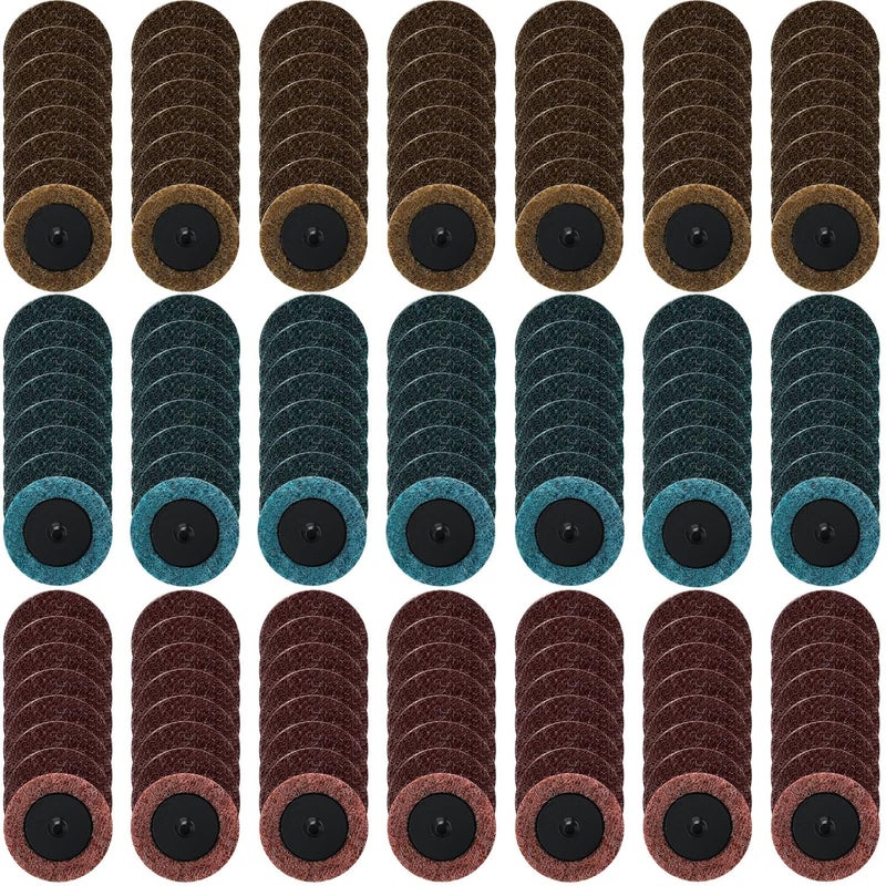 Macarrie 150 Pcs 2 Inch Surface Conditioning Sanding Discs Quick Change Fine Medium Coarse Sanding Pads Die Grinder Accessories for Surface Strip Grind Polish Burr Finish(Aluminum Oxide) - Image 1